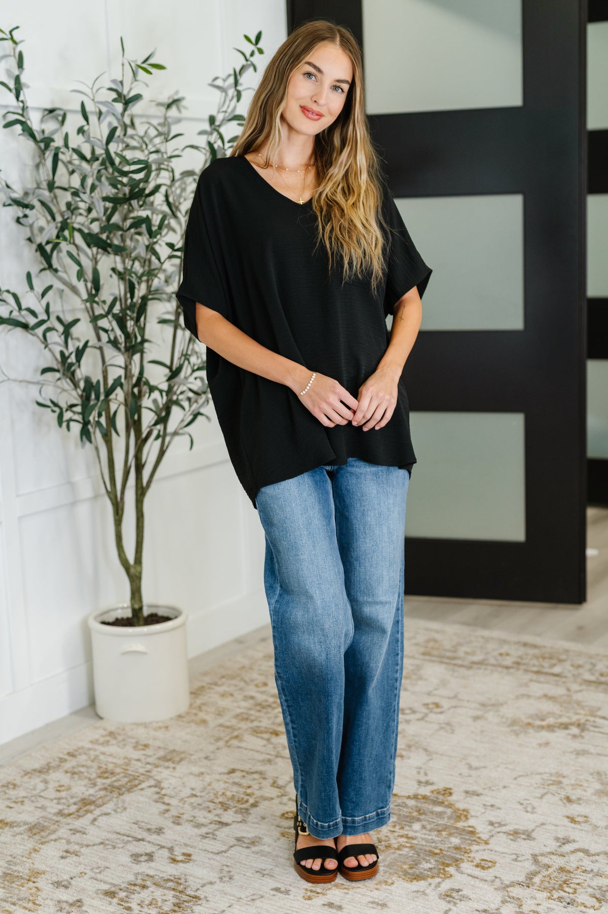 Coastal Ease V-Neck Top in Black-Womens-Villari Chic, women's online fashion boutique in Severna, Maryland