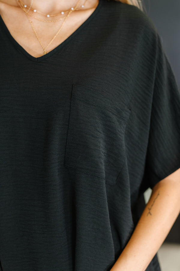 Coastal Ease V-Neck Top in Black-Womens-Villari Chic, women's online fashion boutique in Severna, Maryland