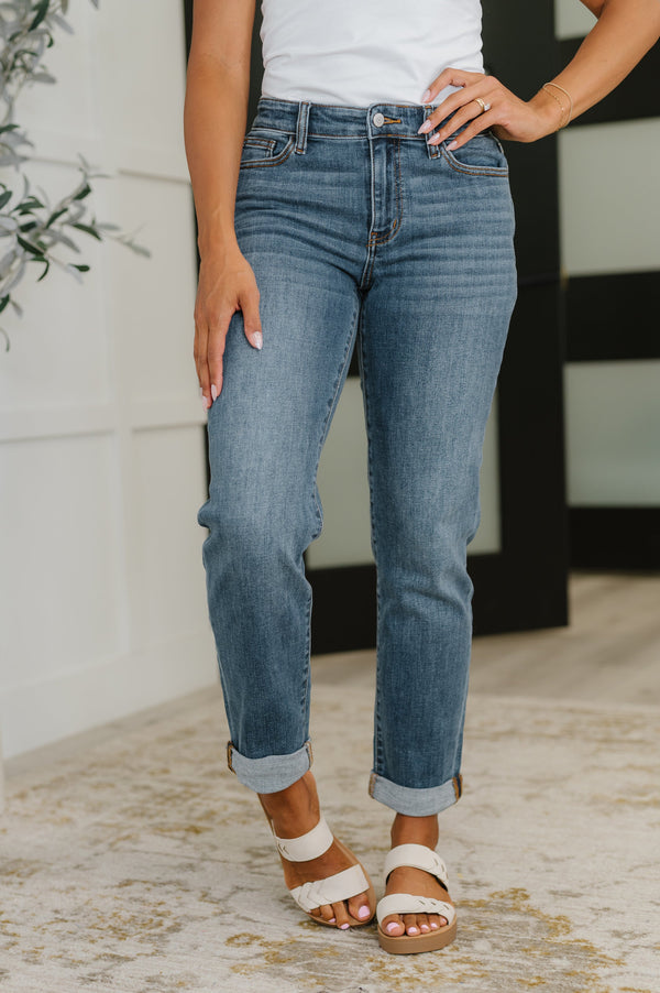Judy Blue Mid Rise Boyfriend Classic Cuffed-Womens-Villari Chic, women's online fashion boutique in Severna, Maryland