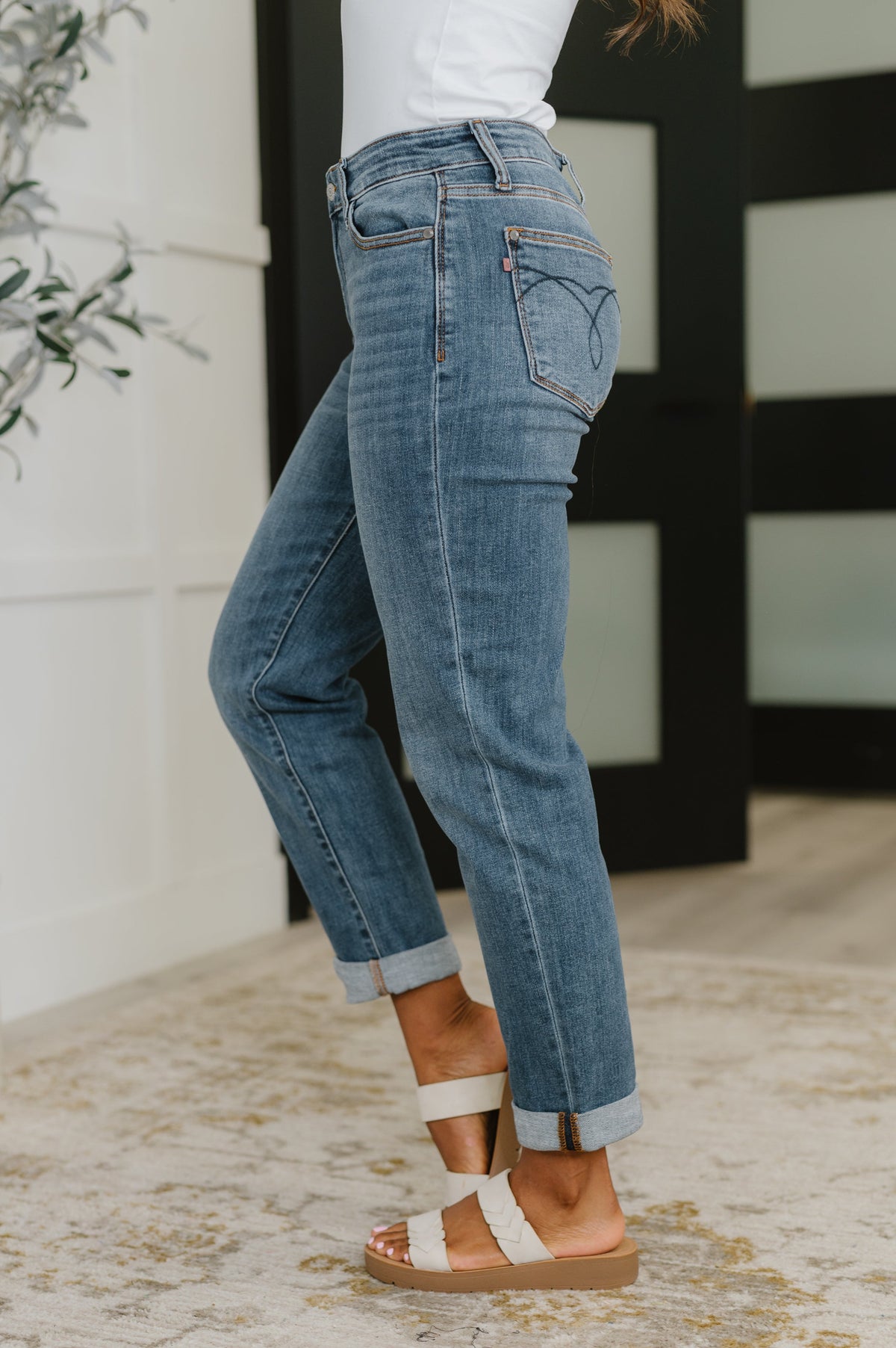 Judy Blue Mid Rise Boyfriend Classic Cuffed-Womens-Villari Chic, women's online fashion boutique in Severna, Maryland