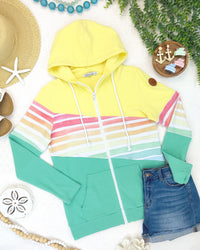 Colorblock Fullzip - Yellow, Rainbow Stripes, and Lime-clothing-Villari Chic, women's online fashion boutique in Severna, Maryland