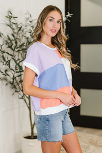 Contrast Club Color Block Top in Lilac, Orange and Denim-Womens-Villari Chic, women's online fashion boutique in Severna, Maryland