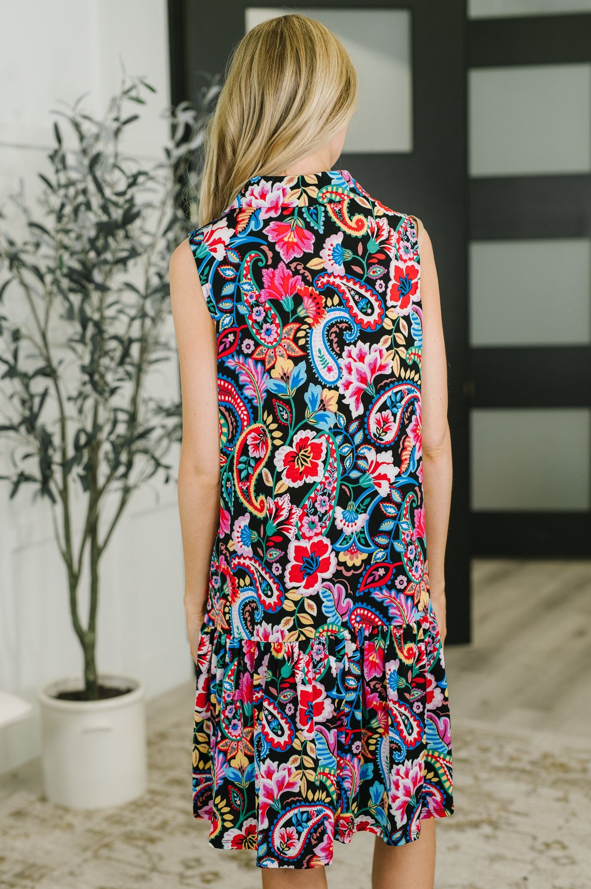 Coral Sands Collared Tank Dress in Dark Floral Paisley-Womens-Villari Chic, women's online fashion boutique in Severna, Maryland