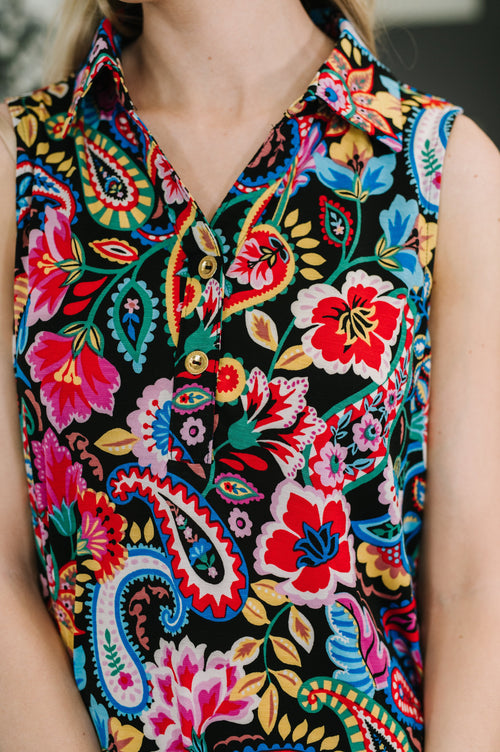 Coral Sands Collared Tank Dress in Dark Floral Paisley-Womens-Villari Chic, women's online fashion boutique in Severna, Maryland