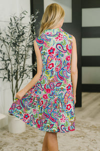 Coral Sands Collared Tank Dress in Light Floral Paisley-Womens-Villari Chic, women's online fashion boutique in Severna, Maryland