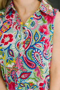 Coral Sands Collared Tank Dress in Light Floral Paisley-Womens-Villari Chic, women's online fashion boutique in Severna, Maryland