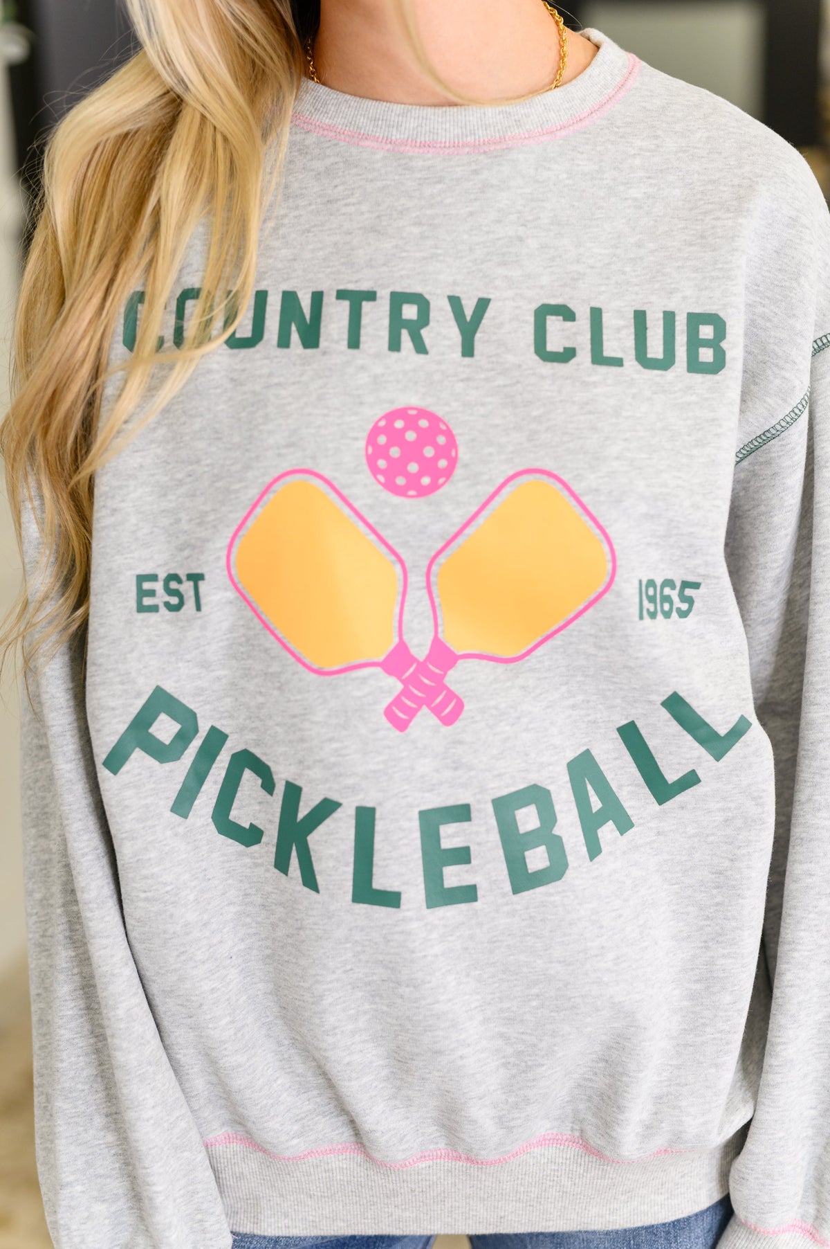 Country Club Pickle Ball Graphic Sweatshirt-Womens-Villari Chic, women's online fashion boutique in Severna, Maryland