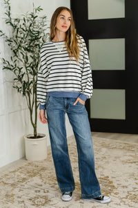 Cute in Comfort Crew Neck Pullover in White, Black and Denim-Womens-Villari Chic, women's online fashion boutique in Severna, Maryland