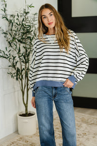 Cute in Comfort Crew Neck Pullover in White, Black and Denim-Womens-Villari Chic, women's online fashion boutique in Severna, Maryland