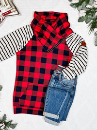 Zoey ZipCowl - Buffalo Plaid and Oatmeal Stripes-clothing-Villari Chic, women's online fashion boutique in Severna, Maryland