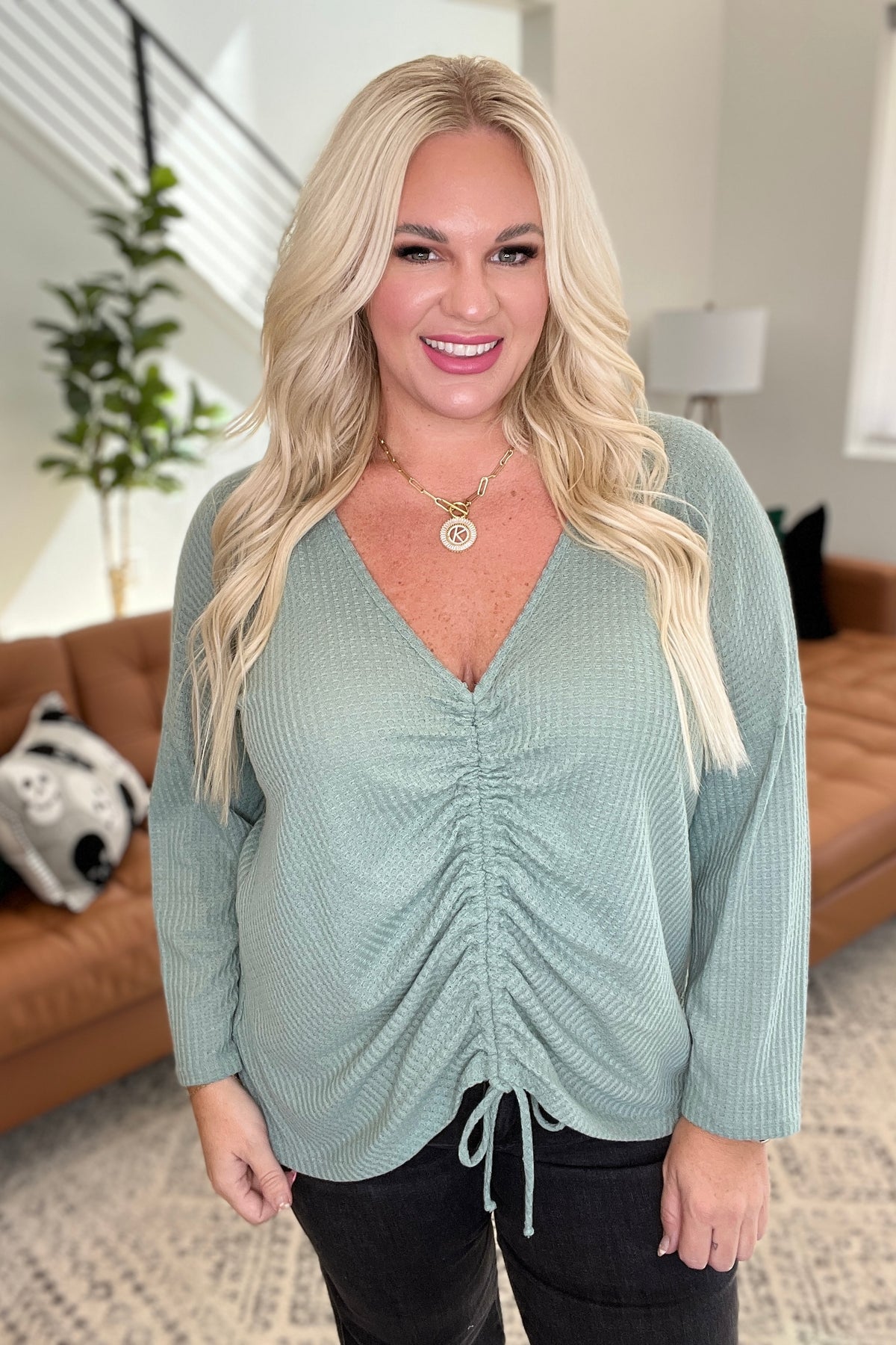 Austin Waffle Knit Top in Sage-Womens-Villari Chic, women's online fashion boutique in Severna, Maryland