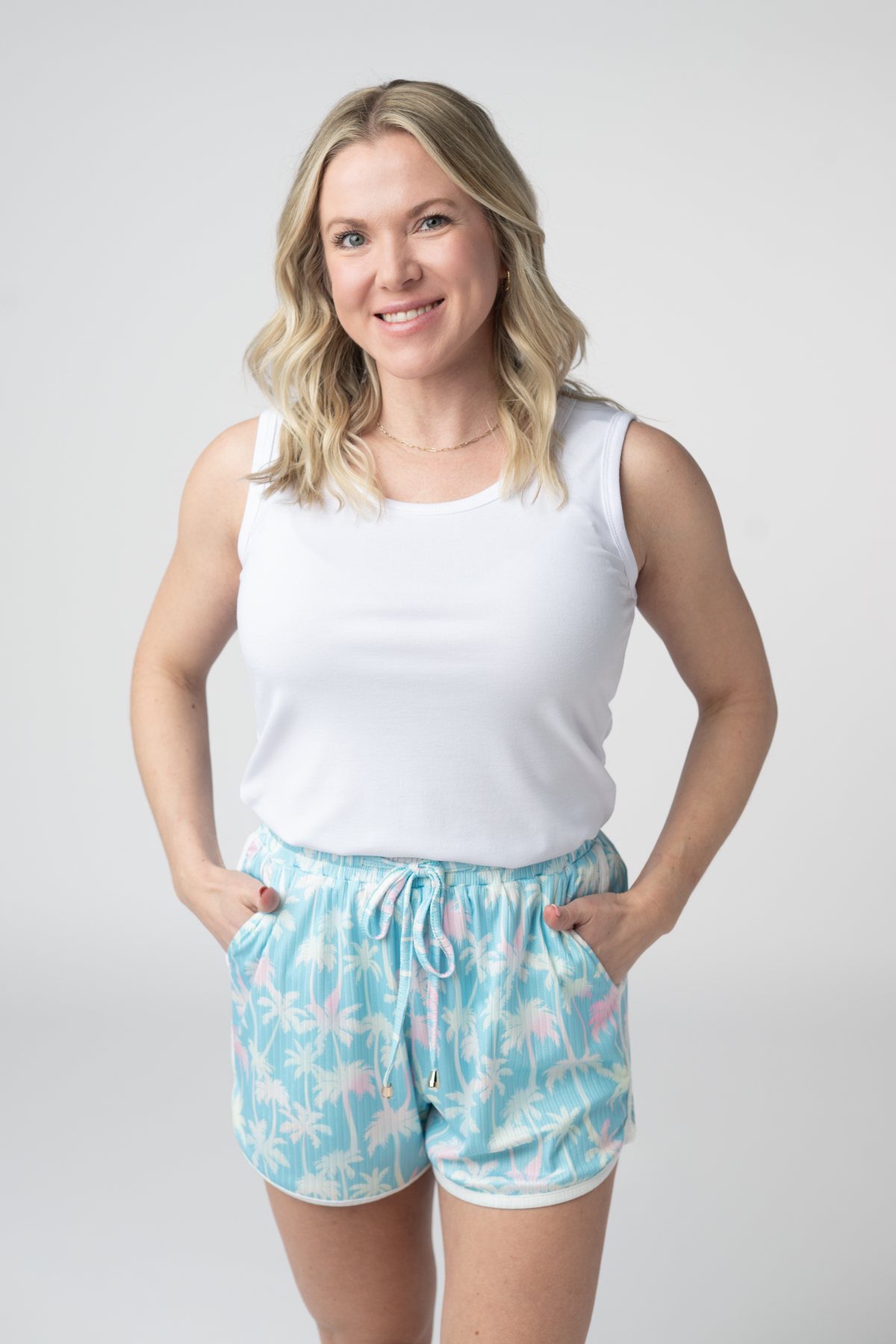 Nova Summer Shorts - Aqua Palm-shorts-Villari Chic, women's online fashion boutique in Severna, Maryland