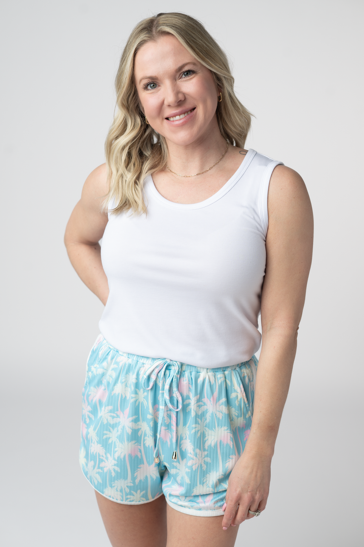 Nova Summer Shorts - Aqua Palm-shorts-Villari Chic, women's online fashion boutique in Severna, Maryland