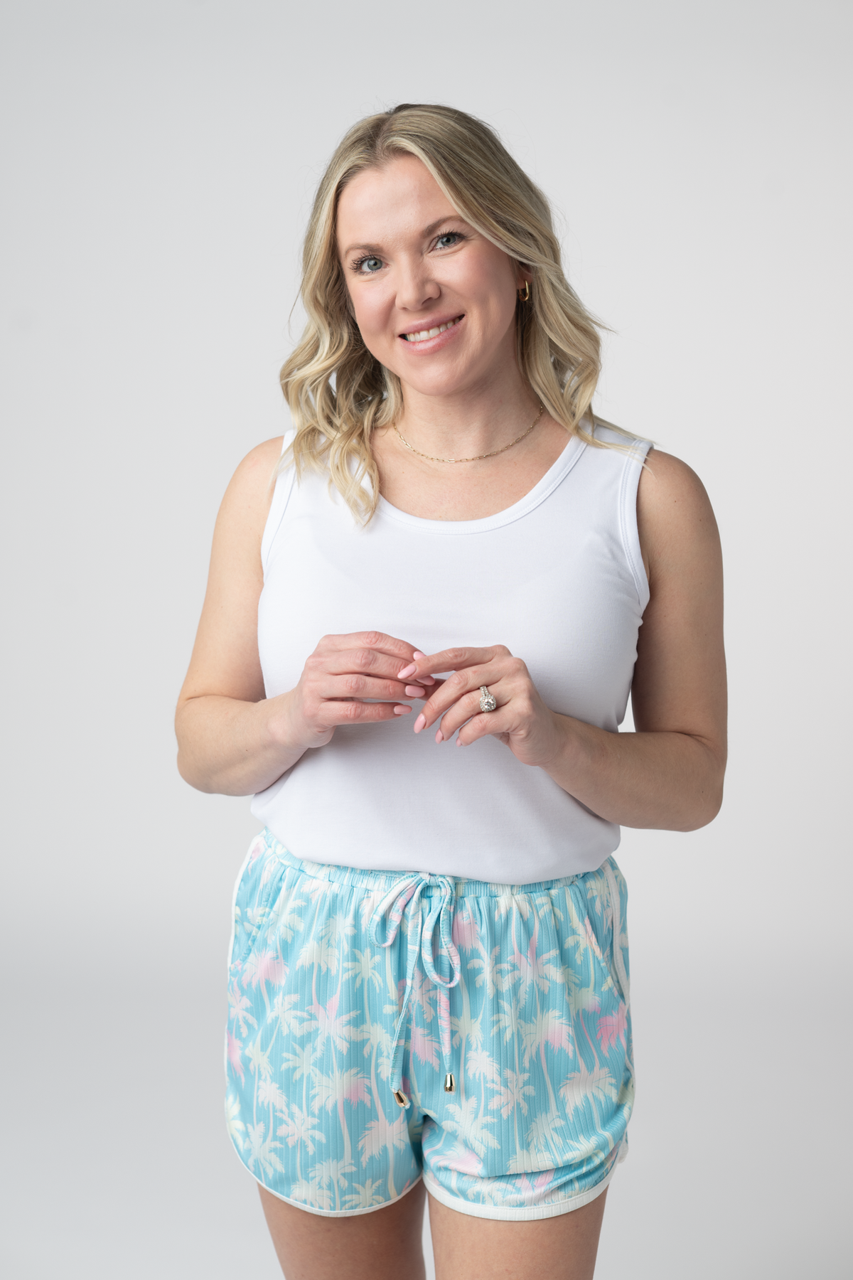 Nova Summer Shorts - Aqua Palm-shorts-Villari Chic, women's online fashion boutique in Severna, Maryland