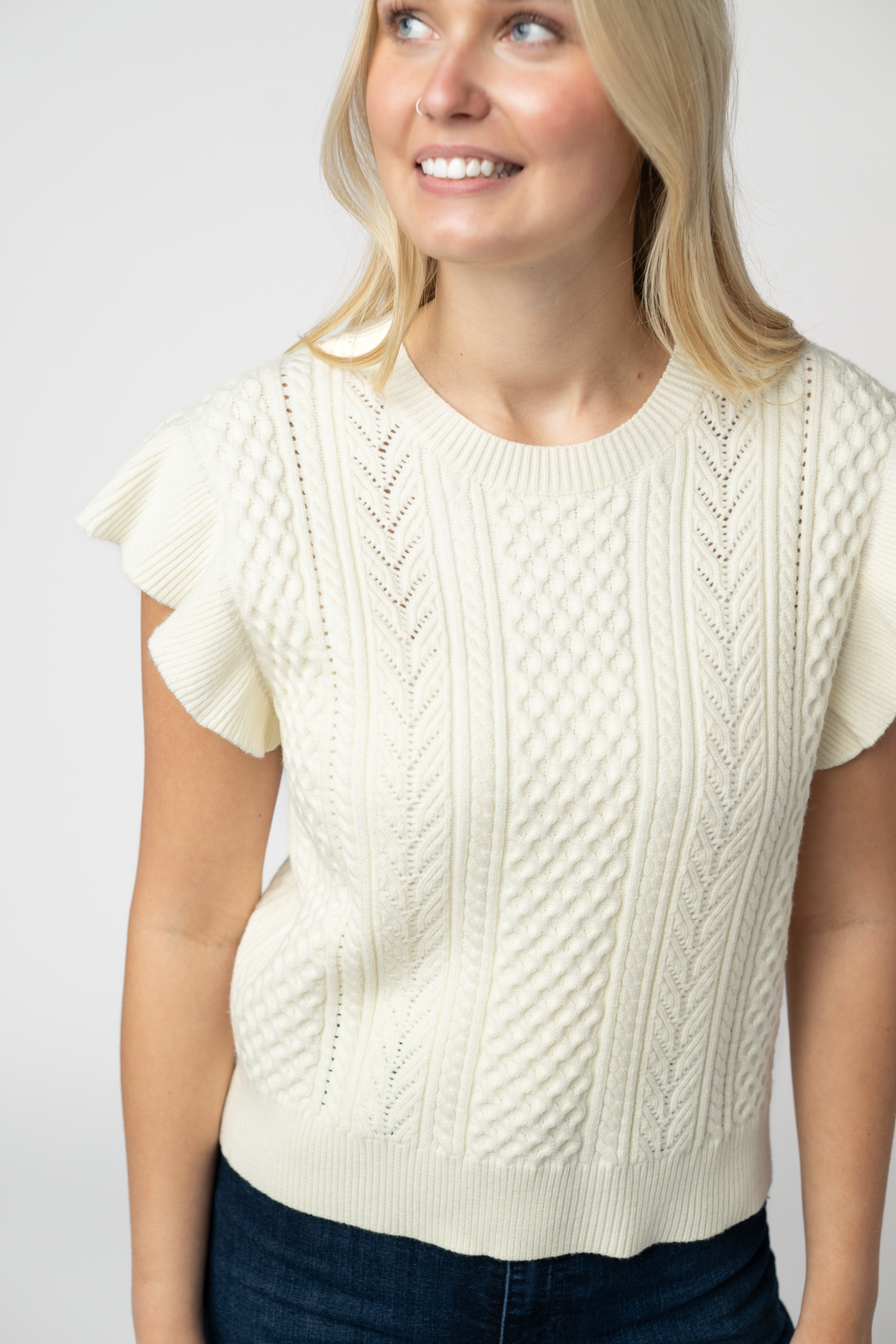 Felicity Flutter Sweater Top - Ivory-Tops-Villari Chic, women's online fashion boutique in Severna, Maryland