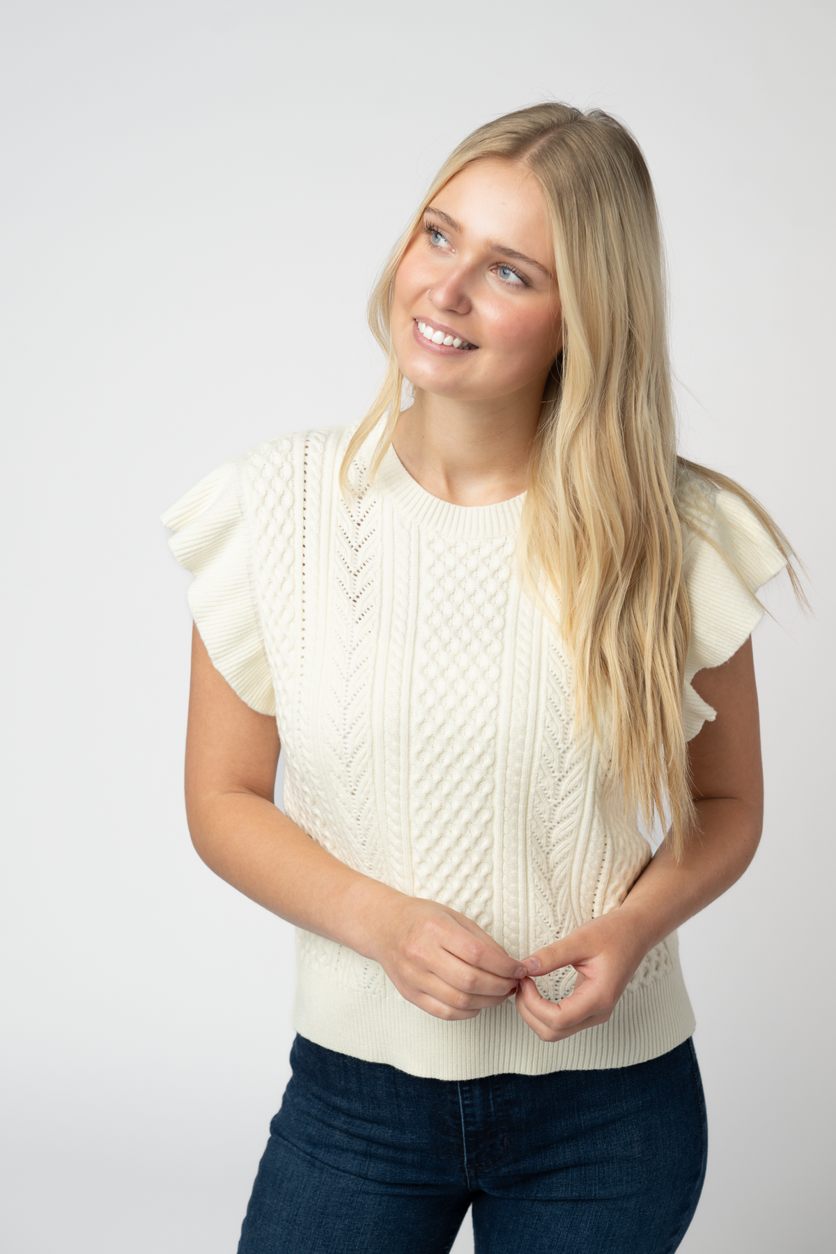 Felicity Flutter Sweater Top - Ivory-Tops-Villari Chic, women's online fashion boutique in Severna, Maryland