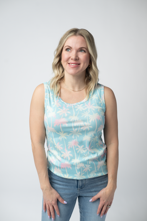 Ava Tank - Aqua Palm-tank-Villari Chic, women's online fashion boutique in Severna, Maryland