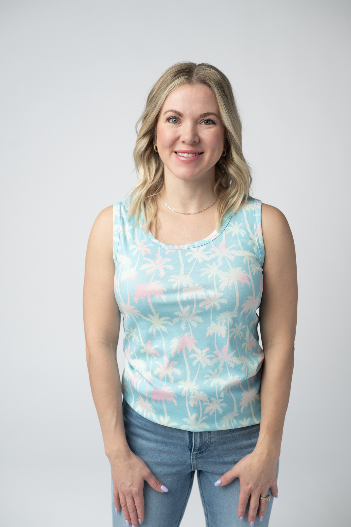 Ava Tank - Aqua Palm-tank-Villari Chic, women's online fashion boutique in Severna, Maryland