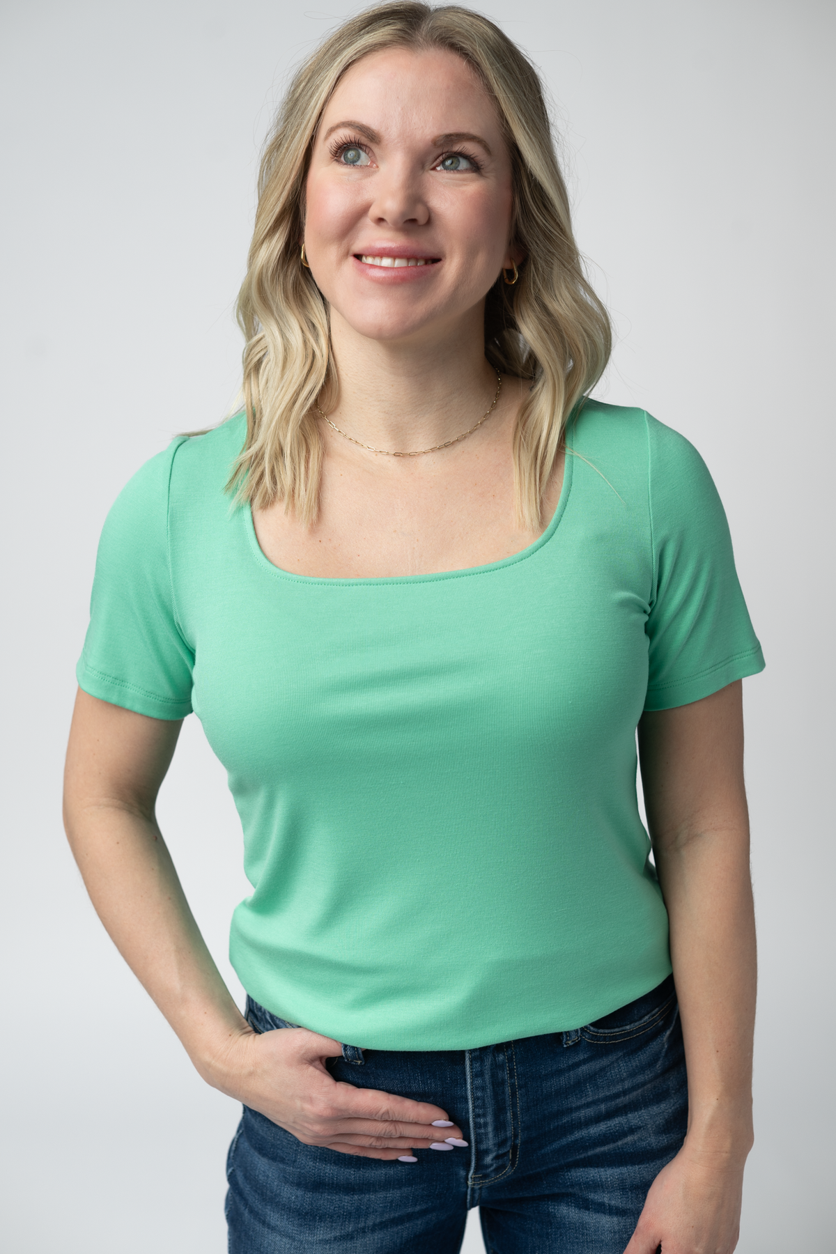 Short Sleeve Alyssa Top - Aquamarine-Tops-Villari Chic, women's online fashion boutique in Severna, Maryland