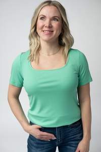 Short Sleeve Alyssa Top - Aquamarine-Tops-Villari Chic, women's online fashion boutique in Severna, Maryland