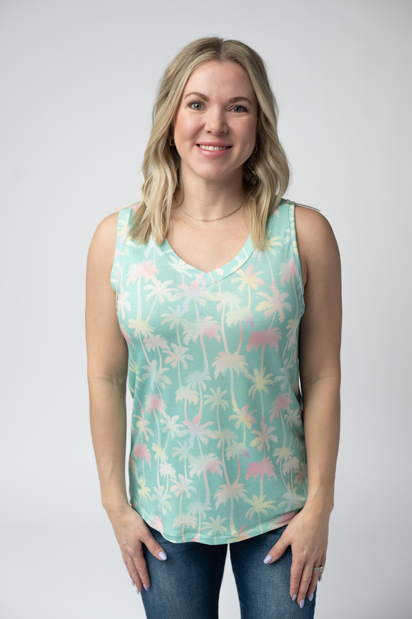 Noelle Tank - Aqua Palm-tank-Villari Chic, women's online fashion boutique in Severna, Maryland