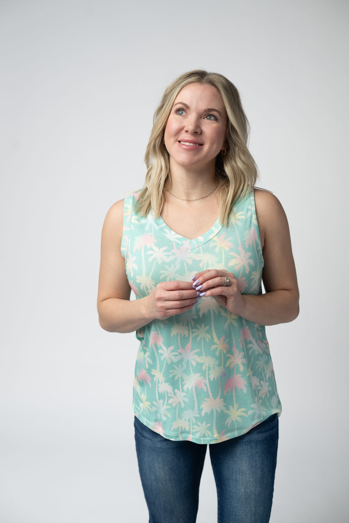 Noelle Tank - Aqua Palm-tank-Villari Chic, women's online fashion boutique in Severna, Maryland