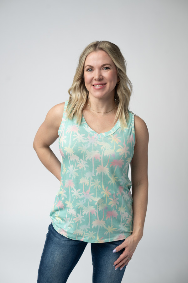 Noelle Tank - Aqua Palm-tank-Villari Chic, women's online fashion boutique in Severna, Maryland