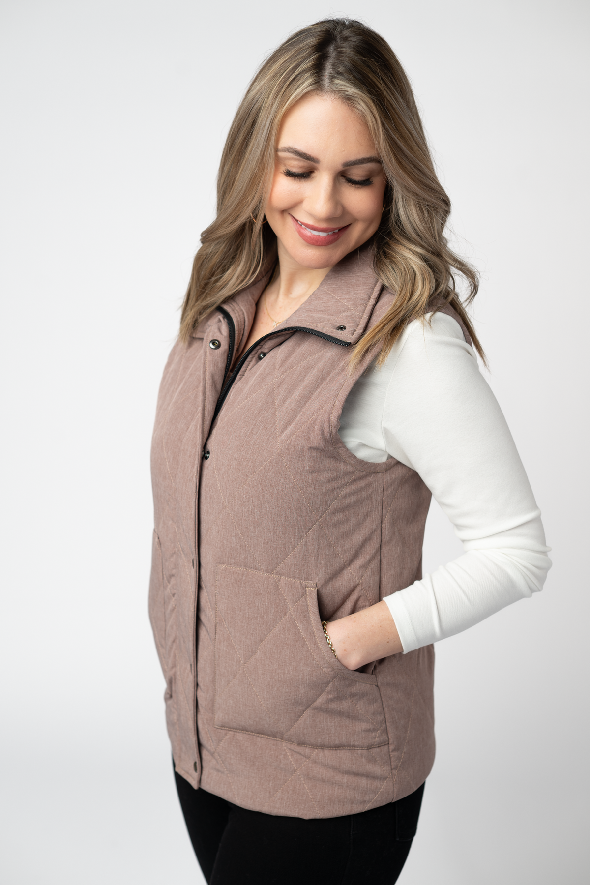 Remy Zip Up Vest - Chestnut-Vest-Villari Chic, women's online fashion boutique in Severna, Maryland