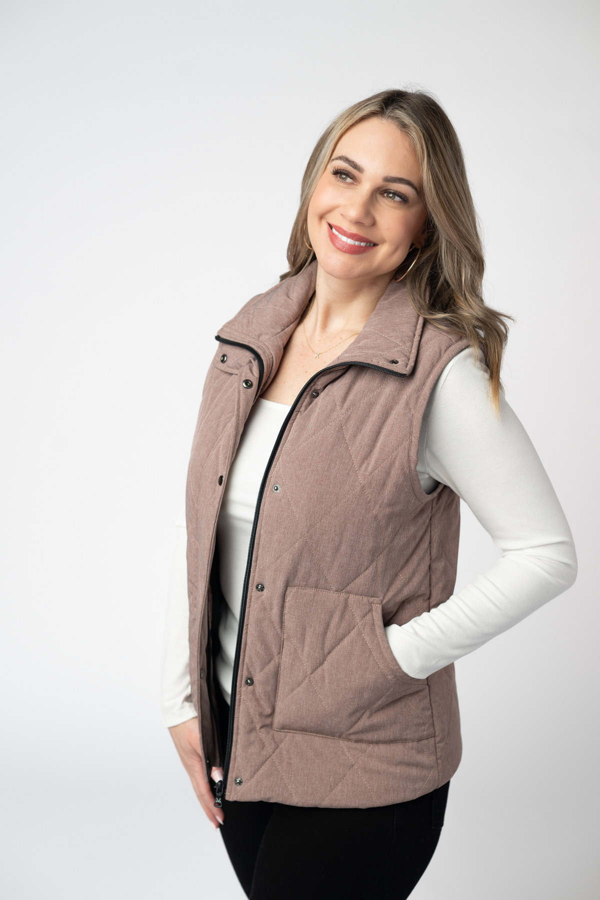Remy Zip Up Vest - Chestnut-Vest-Villari Chic, women's online fashion boutique in Severna, Maryland