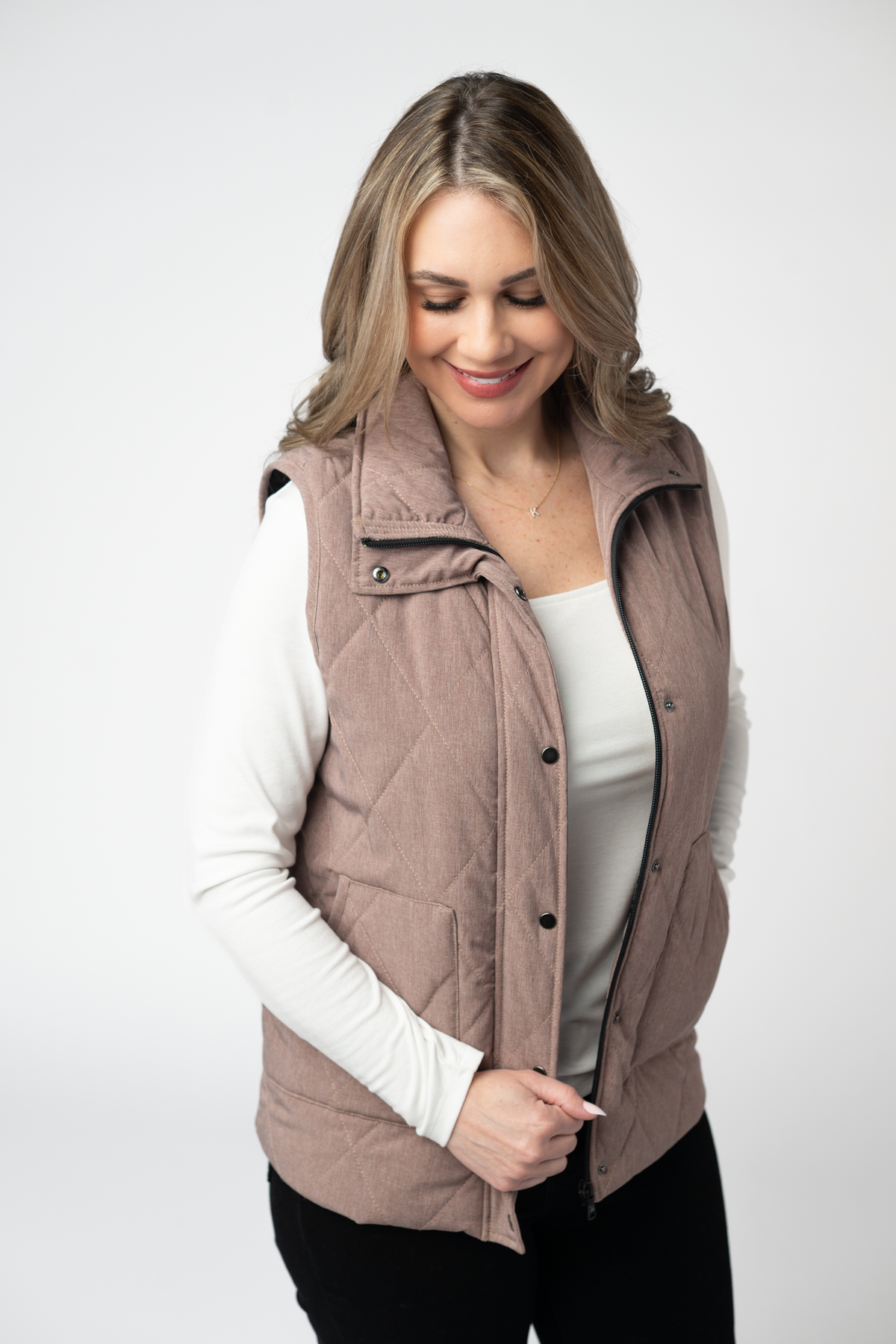 Remy Zip Up Vest - Chestnut-Vest-Villari Chic, women's online fashion boutique in Severna, Maryland