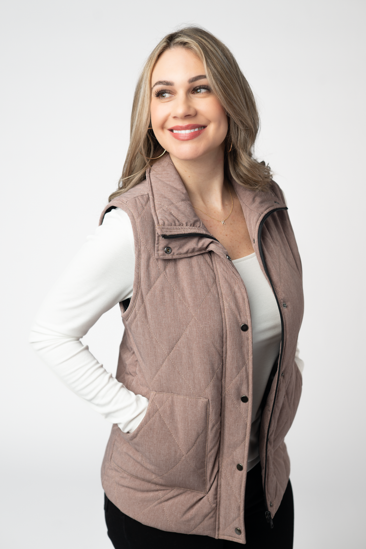 Remy Zip Up Vest - Chestnut-Vest-Villari Chic, women's online fashion boutique in Severna, Maryland