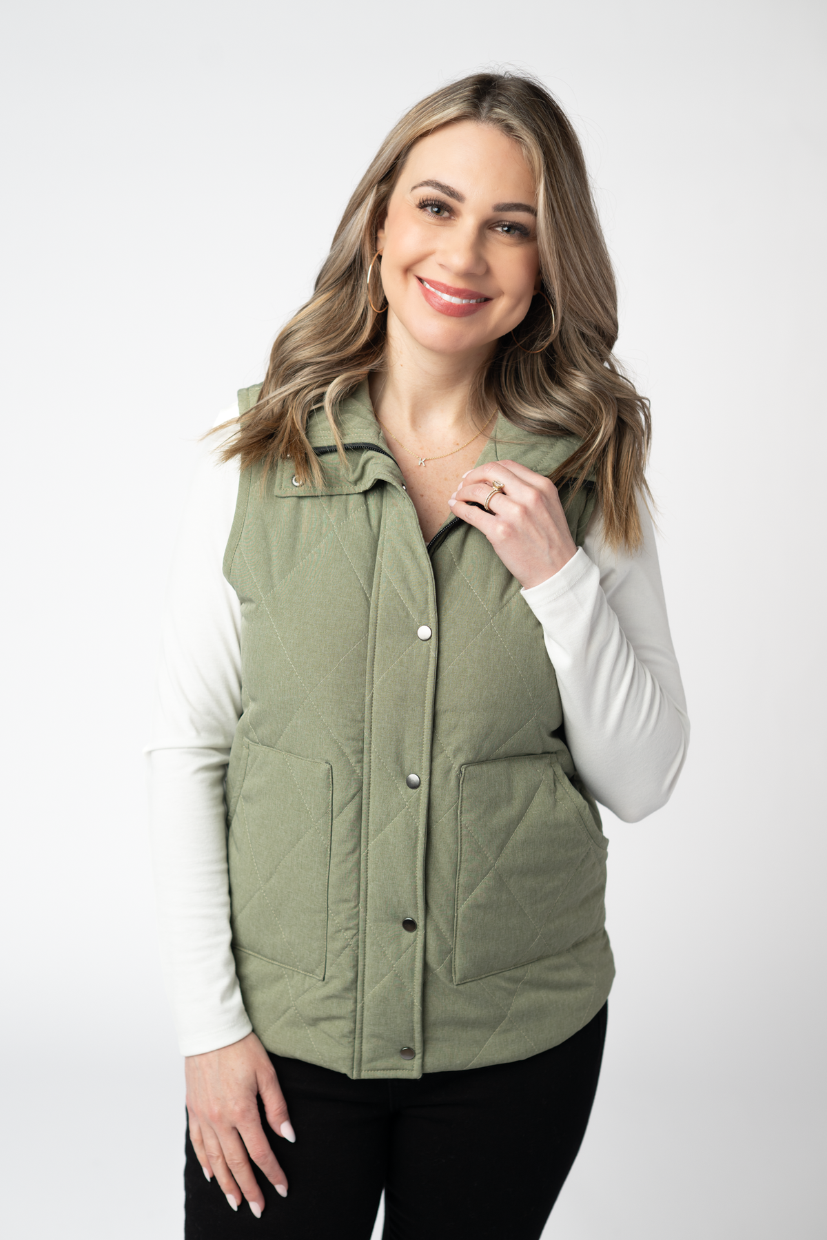 Remy Zip Up Vest - Dark Sage-Vest-Villari Chic, women's online fashion boutique in Severna, Maryland