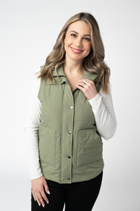 Remy Zip Up Vest - Dark Sage-Vest-Villari Chic, women's online fashion boutique in Severna, Maryland