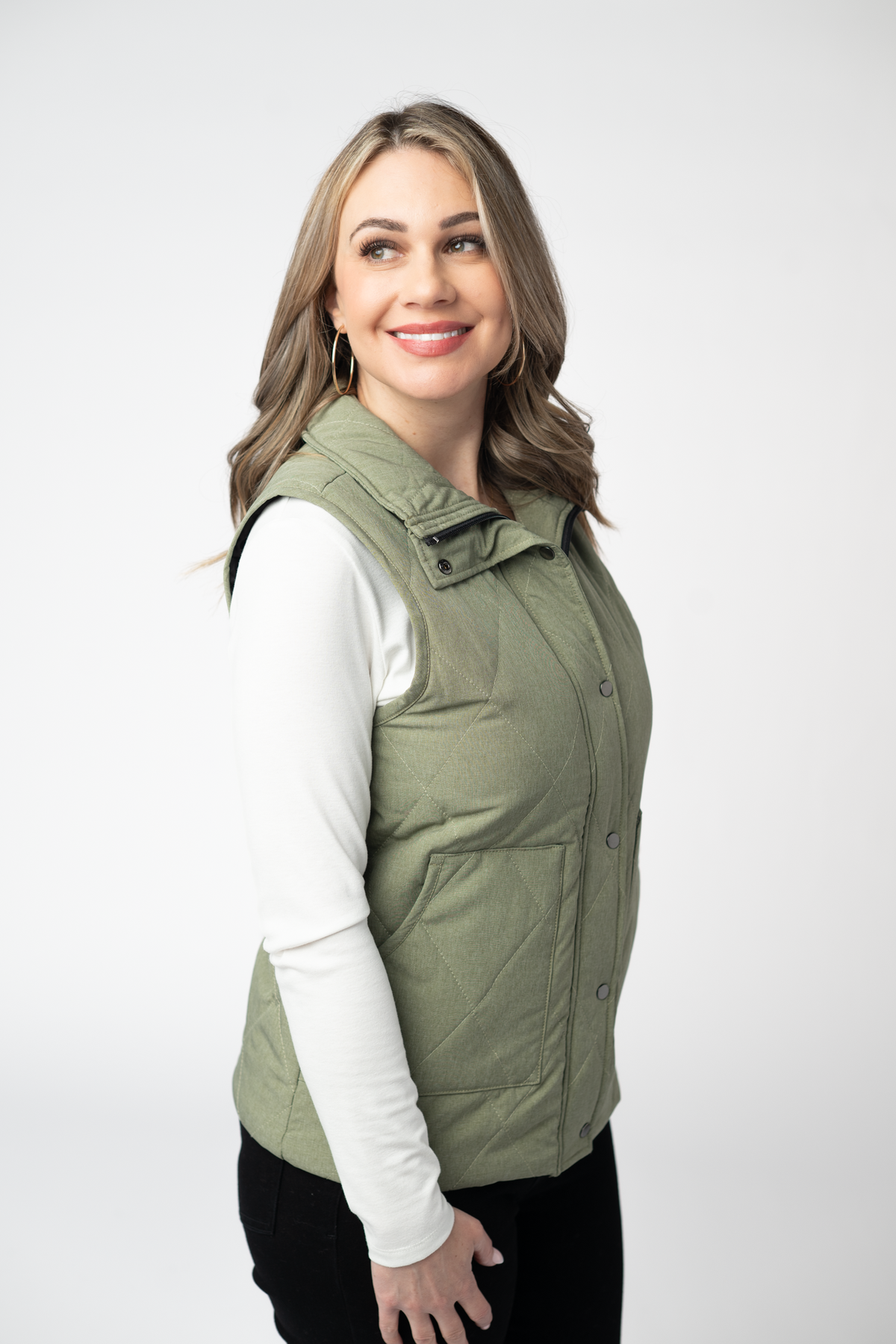 Remy Zip Up Vest - Dark Sage-Vest-Villari Chic, women's online fashion boutique in Severna, Maryland