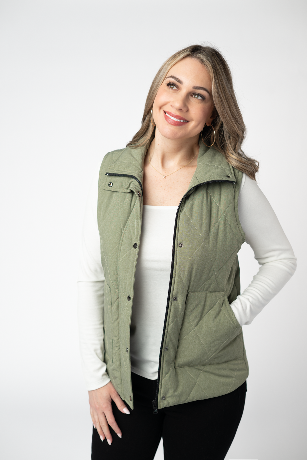 Remy Zip Up Vest - Dark Sage-Vest-Villari Chic, women's online fashion boutique in Severna, Maryland