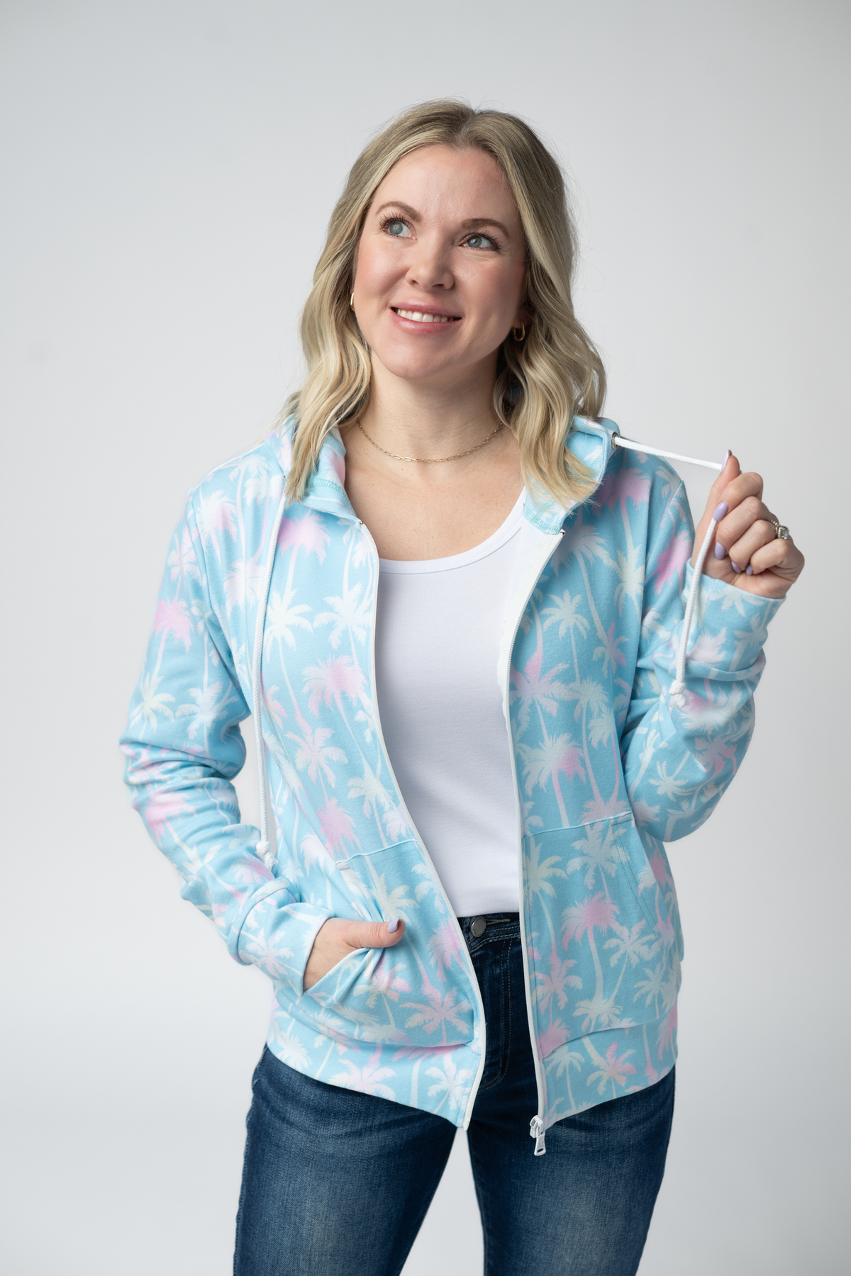 Fullzip Hoodie - Aqua Palm-hoodie-Villari Chic, women's online fashion boutique in Severna, Maryland