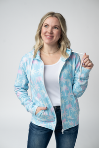 Fullzip Hoodie - Aqua Palm-hoodie-Villari Chic, women's online fashion boutique in Severna, Maryland
