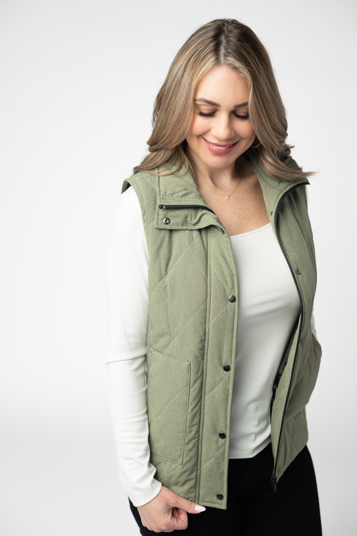 Remy Zip Up Vest - Dark Sage-Vest-Villari Chic, women's online fashion boutique in Severna, Maryland