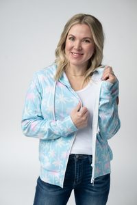 Fullzip Hoodie - Aqua Palm-hoodie-Villari Chic, women's online fashion boutique in Severna, Maryland