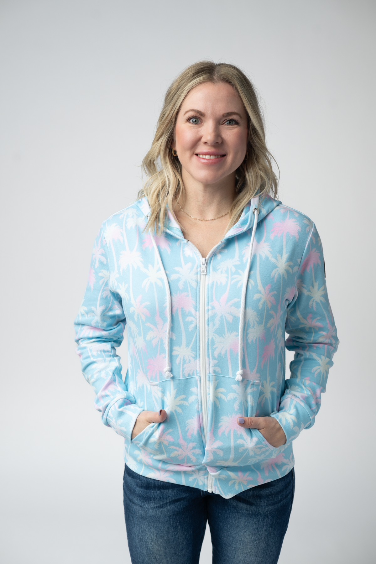 Fullzip Hoodie - Aqua Palm-hoodie-Villari Chic, women's online fashion boutique in Severna, Maryland