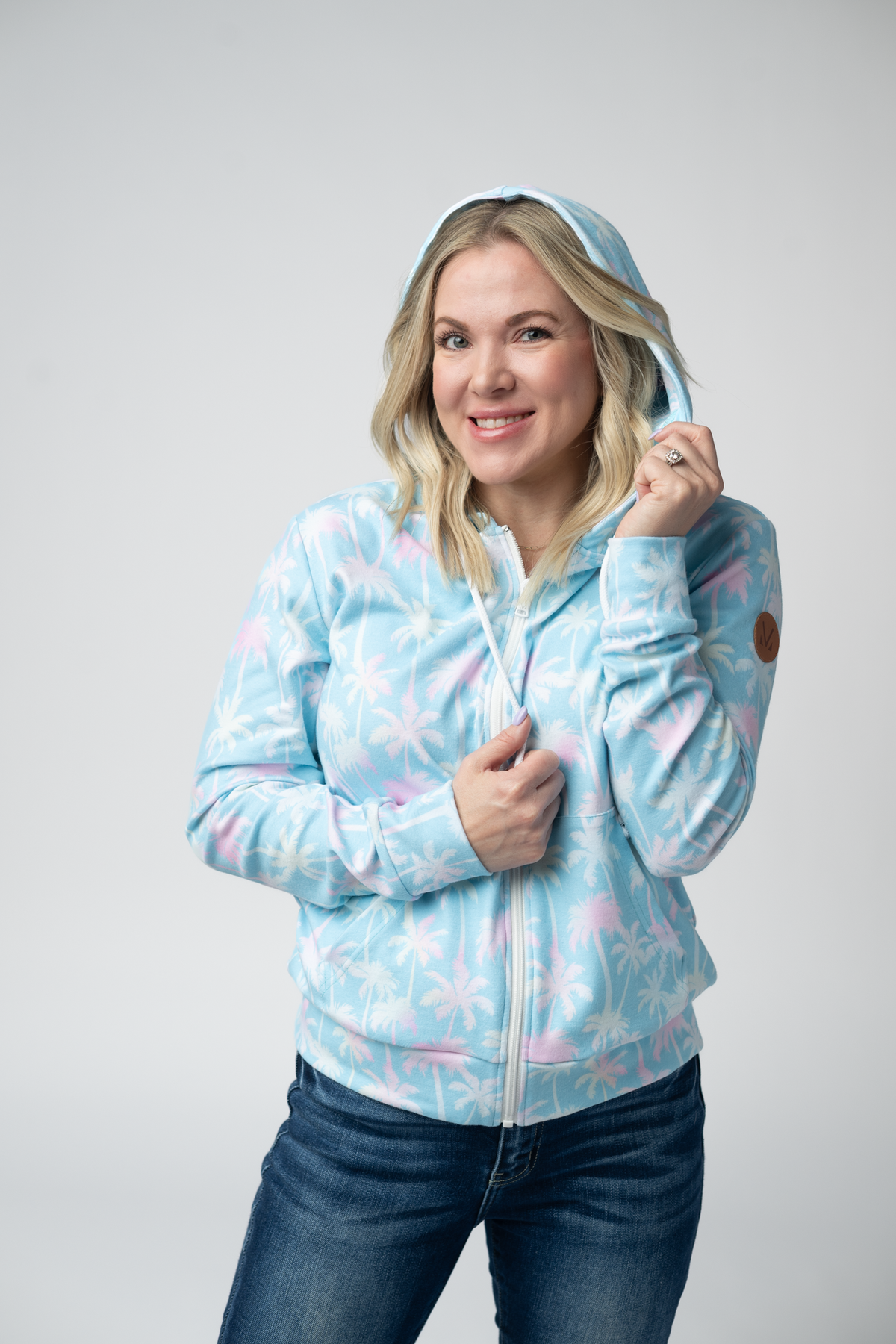 Fullzip Hoodie - Aqua Palm-hoodie-Villari Chic, women's online fashion boutique in Severna, Maryland