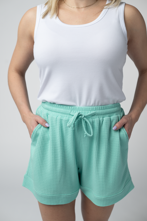 Weslie Waffle Shorts - Turquoise-shorts-Villari Chic, women's online fashion boutique in Severna, Maryland