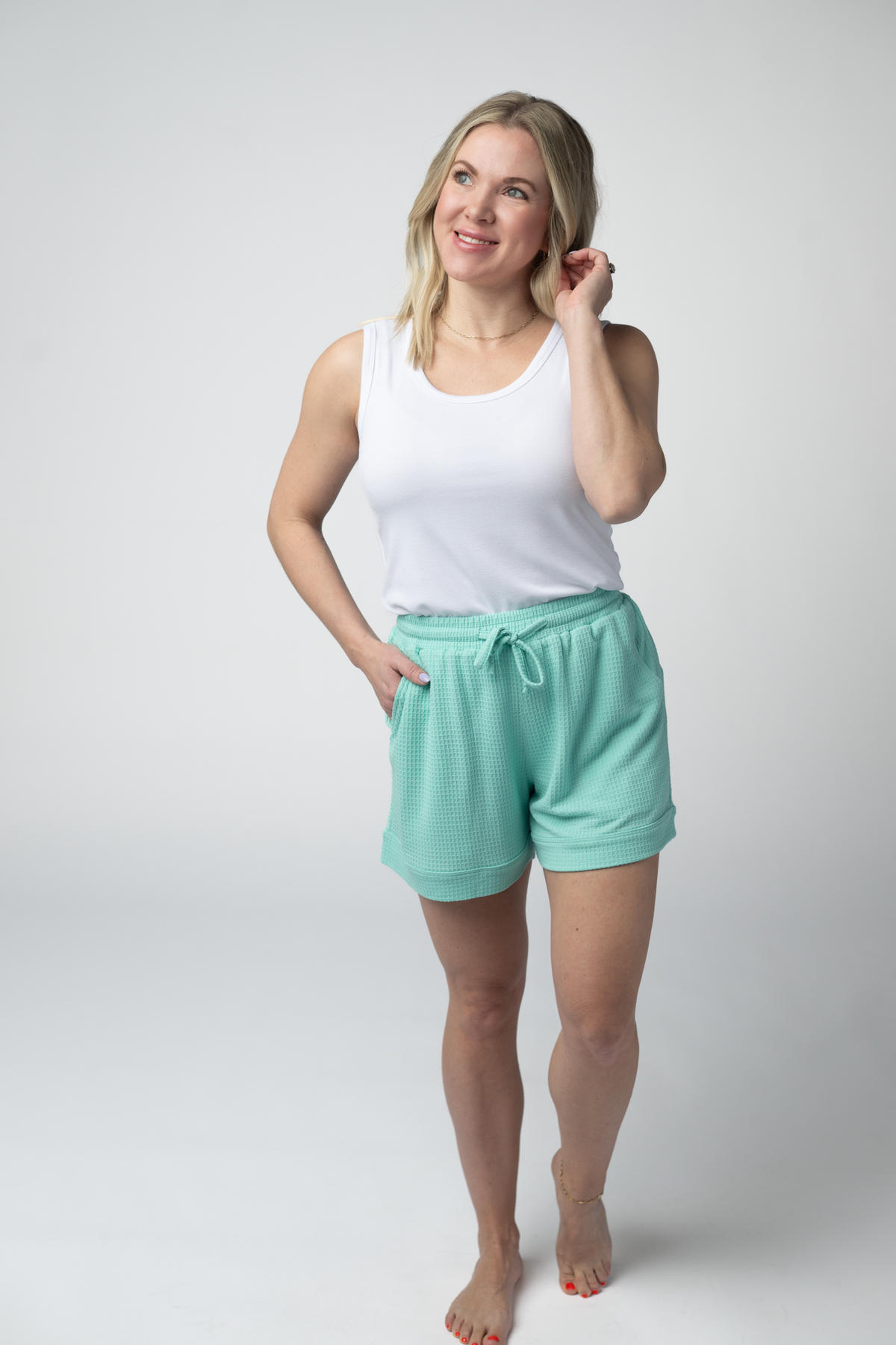 Weslie Waffle Shorts - Turquoise-shorts-Villari Chic, women's online fashion boutique in Severna, Maryland