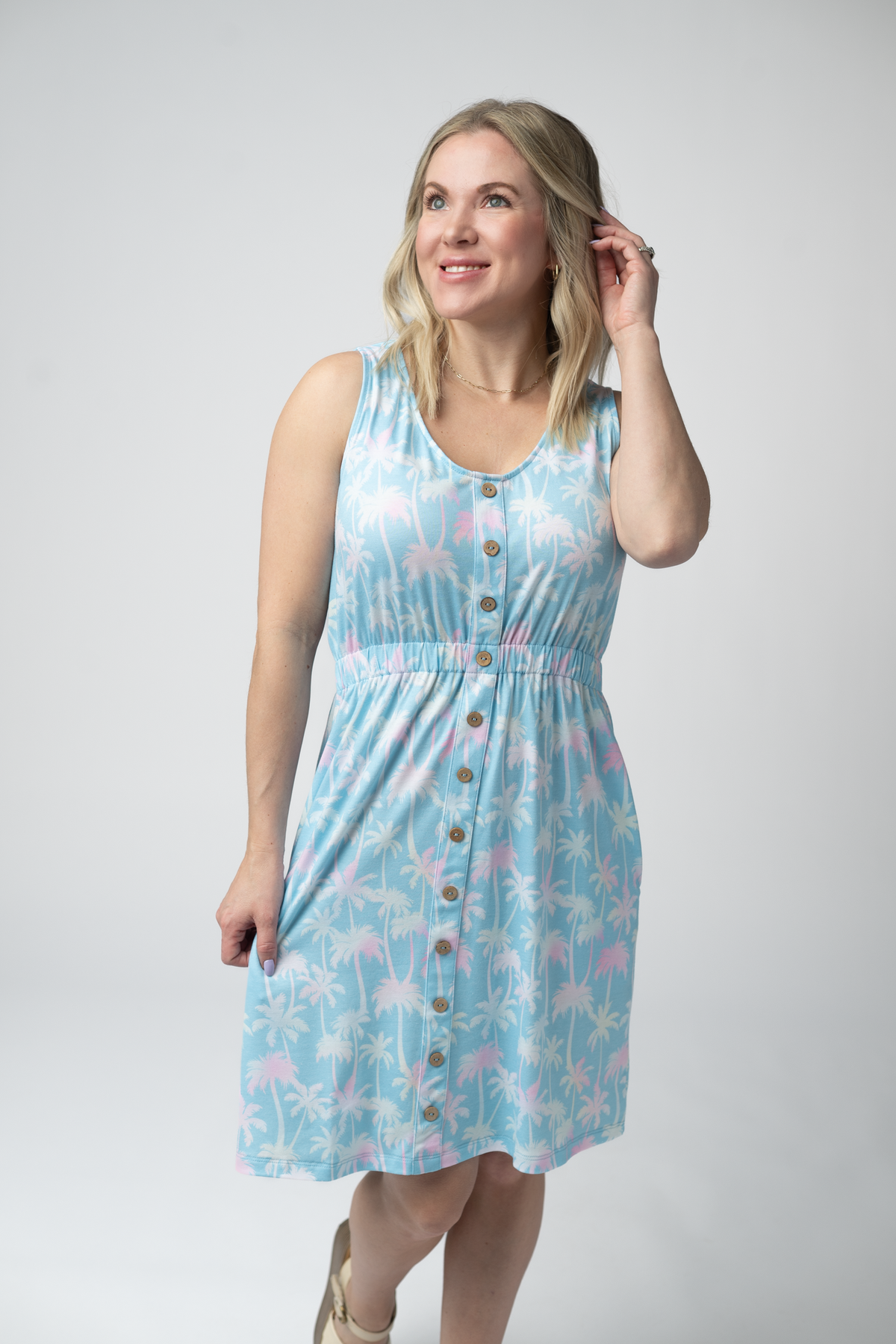 Beverly Button Dress - Aqua Palm-dress-Villari Chic, women's online fashion boutique in Severna, Maryland