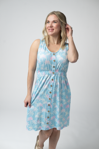 Beverly Button Dress - Aqua Palm-dress-Villari Chic, women's online fashion boutique in Severna, Maryland