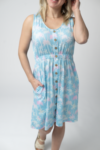 Beverly Button Dress - Aqua Palm-dress-Villari Chic, women's online fashion boutique in Severna, Maryland