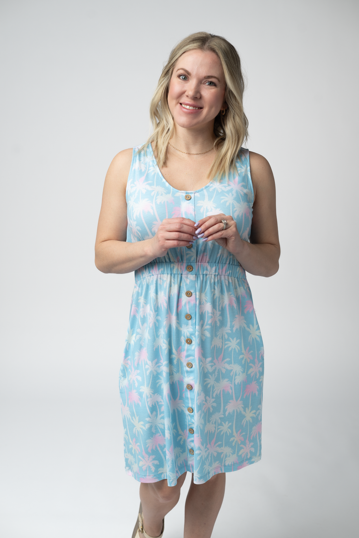 Beverly Button Dress - Aqua Palm-dress-Villari Chic, women's online fashion boutique in Severna, Maryland
