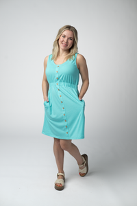 Beverly Button Dress - Aqua-dress-Villari Chic, women's online fashion boutique in Severna, Maryland