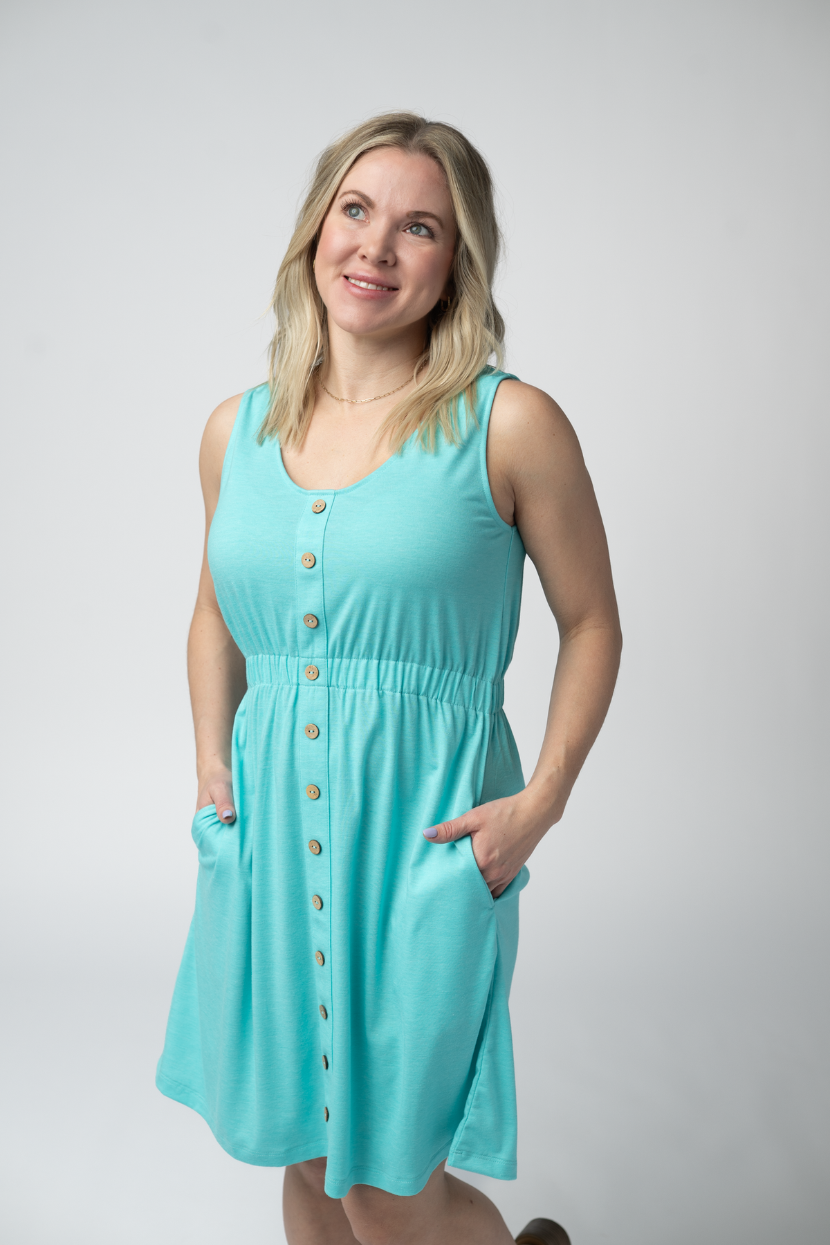 Beverly Button Dress - Aqua-dress-Villari Chic, women's online fashion boutique in Severna, Maryland