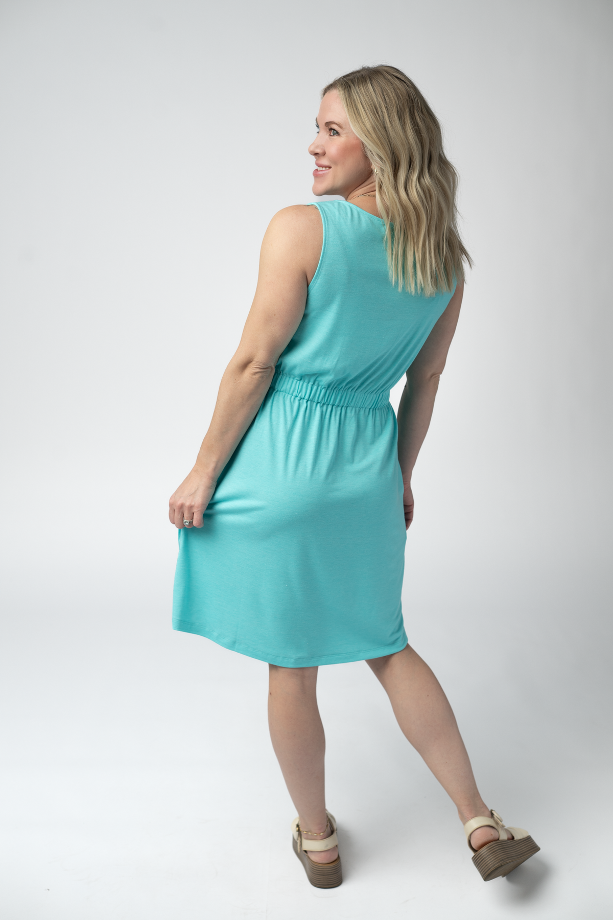 Beverly Button Dress - Aqua-dress-Villari Chic, women's online fashion boutique in Severna, Maryland